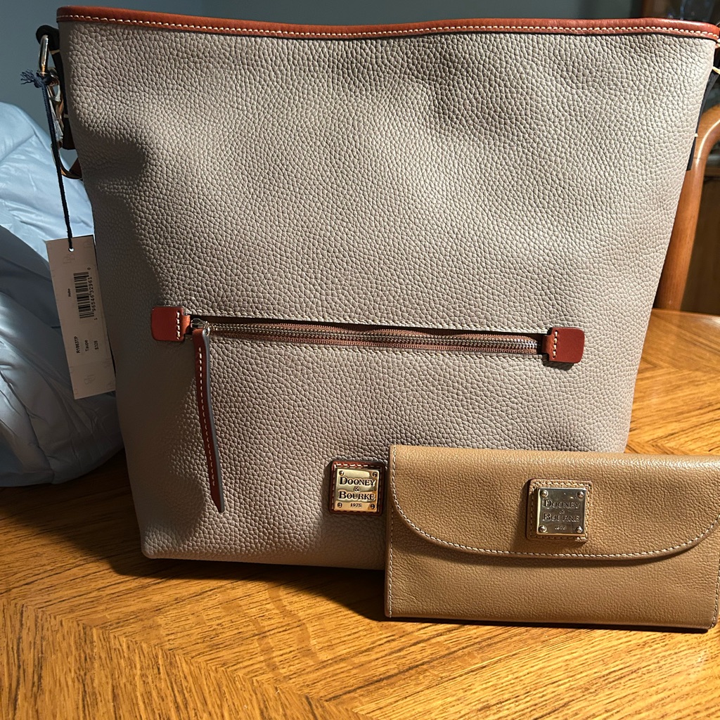 Dooney & Bourke Taupe And Tan Shoulder Bag Set